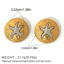 女性用304ステンレススチールスタッドピアス  ヒトデとフラットラウンド  ゴールデン·ステンレス鋼色  35.2mm&nbsp;WG1CDA1-01