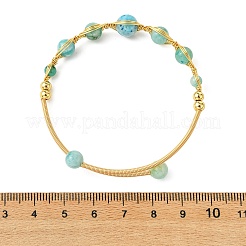 Herringbone Wire-Wrapped Natural Hemimorphite Brass Cuff Bangles&nbsp;BJEW-JB14039-02