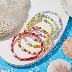 Grass Seed & Natural Pearl Beaded Stretch Bracelets for Women&nbsp;BJEW-JB09705