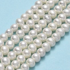 天然養殖淡水パールビーズ連売り  ラウンド  ベージュ  5x5~6.5x4.5~5mm  穴：0.7mm  約76~79個/連  15.24~15.35インチ（38.7~39cm）&nbsp;PEAR-F018-18B-01