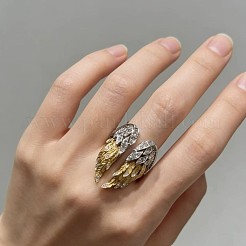 合金ラインストーンカフオープンリング  天使の翼  積み重ね可能なリング  ゴールデン＆シルバー  クリスタル  usサイズ4 1/4(15~20mm)  約2個/セット&nbsp;WGEE099-01