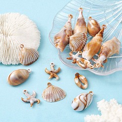 20個5スタイルアクリルパーツ  天然石風  貝殻とヒトデの形  バリーウッド  23.5~57.5x14.5~27x5~15mm  穴：2~2.8mm  4個/スタイル&nbsp;OACR-YW0001-60