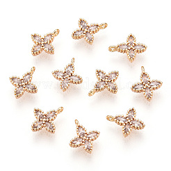 真鍮キュービックジルコニアチャーム  ニッケルフリー  クローバー  透明  18KGP本金メッキ  9x8x2mm  穴：0.5mm&nbsp;KK-S336-08G