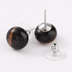 タイガーアイのスタッドピアス  プラチナトーンの真鍮パーツ  21.5x12mm  ピン：0.7mm&nbsp;G-F267-09C