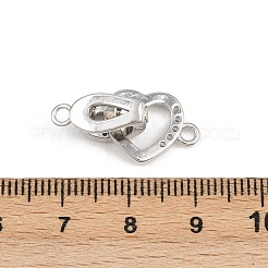 真鍮製マイクロパヴェクリアキュービックジルコニアインターロッキングクラスプ  ハート  プラチナ  14.5x11.5x1.5mm  穴：2mm&nbsp;KK-C075-37P