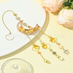 Natural Topaz Jade Chips Moon Pendant Decorations&nbsp;HJEW-FS00027-01
