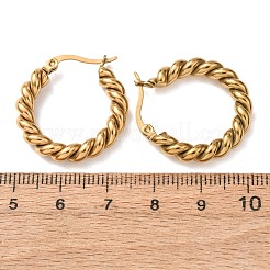鉄メッキ(IP) 304ステンレススチール製ツイストロープフープピアス（女性用）  長持ちメッキ  ゴールドカラー  24.5x24x5mm  ピン：0.8x1mm&nbsp;EJEW-G298-07B-G