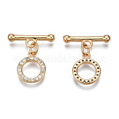 Brass Micro Pave Clear Cubic Zirconia Toggle Clasps&nbsp;KK-Q278-014-NF