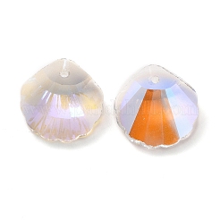 電気メッキガラスチャーム  バックメッキ  多面カット  シェルチャーム  透明  16x16x7mm  穴：1.4mm&nbsp;GLAA-A008-06D