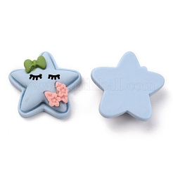 樹脂カボション  蝶結びと花を持つ星  ライトスカイブルー  23.5x23.5x7.5mm&nbsp;CRES-J043-05B