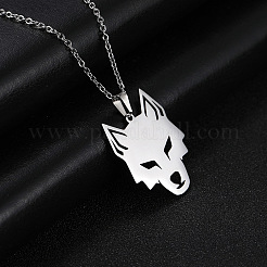 304 Stainless Steel Hollow Wolf Head Pendant Necklaces for Men&nbsp;WG1E628-01