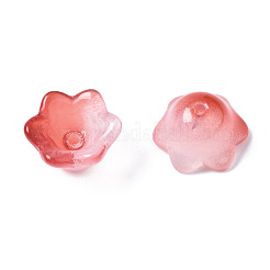 透明なツートンカラーのスプレー塗装ガラスビーズ  花  インディアンレッド  7x11.5x11.5mm  穴：1.2mm&nbsp;GLAA-Q089-002B-006