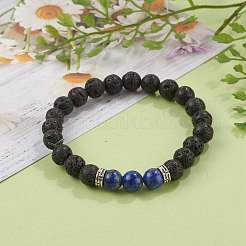 Round Natural Lava Rock Beaded Stretch Bracelets&nbsp;BJEW-JB05506