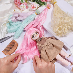 4個 4色 高温ファイバー ロング フラット カーリー ヘアスタイル ドールウィッグ  DIYの女の子のためのbjdメイキングアクセサリー  ミックスカラー  7.87~39.37インチ（200~1000mm）  1pc /カラー&nbsp;DOLL-GL0001-04A