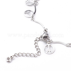 Tarnish Resistant 304 Stainless Steel Peace Sign Charm Anklets&nbsp;AJEW-AN00394-02