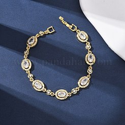 オーバル真鍮マイクロパヴェキュービックジルコニアリンクチェーンブレスレット（女性用）  18KGP本金メッキ  ラックめっき  長持ちメッキ  カドミウムフリー＆鉛フリー  透明  7-1/4インチ（18.5cm）&nbsp;BJEW-D387-04G-07