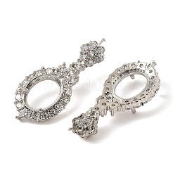 ラックメッキ真鍮、キュービックジルコニアスタッドピアス  鉛フリー＆カドミウムフリー  花  プラチナ  32x15mm  ピン：1mm&nbsp;KK-Z085-08P