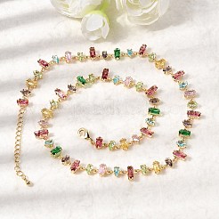 Brass Pave Colorful Cubic Zirconia Geometric Link Chain Necklaces&nbsp;NJEW-C111-03D