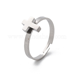女性用304ステンレススチール調節可能リング  ステンレス鋼色  クロス  内径：18mm  クロス：9x7mm&nbsp;RJEW-F169-01P-03