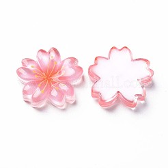 透明エポキシ樹脂カボション  花  ピンク  22x21x5mm&nbsp;LS-CRES-S365-22