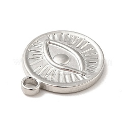 変色しない304ステンレススチールペンダント  アイチャーム付きフラットラウンド  ステンレス鋼色  20x17x2.5mm  穴：2.5mm&nbsp;STAS-E176-15P