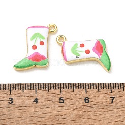 プリントブラスペンダント  チェリーのチャームが付いたカウボーイブーツ  ラックめっき  長持ちメッキ  鉛フリー＆カドミウムフリー  ゴールドカラー  薄緑  19x15x3.5mm  穴：1.7mm&nbsp;KK-CBA42CA-10G-07