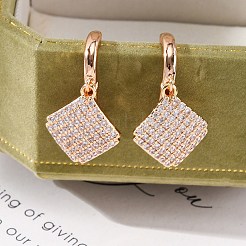 ブラスマイクロパヴェクリアキュービックジルコニアフープピアス  ラックめっき  長持ちメッキ  鉛フリー＆カドミウムフリー  菱形  ゴールドカラー  27x14mm&nbsp;EJEW-K300-34G
