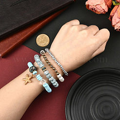 1 Set Synthetic Moonstone & Pearl Stretch Bracelets Set&nbsp;BJEW-SP0001-10