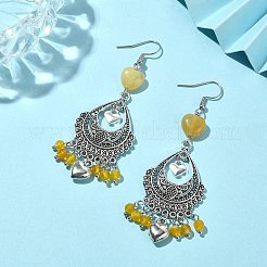 Natural Agate & Topaz Jade Heart Chandelier Earrings&nbsp;EJEW-JE05364-05