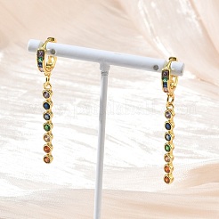 Brass Pave Cubic Zirconia Hoop Dangle Earrings&nbsp;KK-CBAD9DF-02G-B