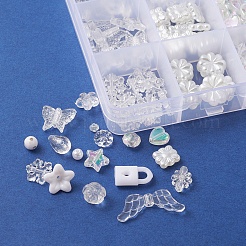 DIYビーズジュエリー作りの発見キット  模造パール ABS プラスチック & アクリルビーズを含む  ティアドロップ&スクエア&ウィング&スター&バタフライ&フラワー&スノーフレーク  ホワイト  4~28x4~29.5x2.2~11mm  穴：1~5mm&nbsp;DIY-FS0005-70