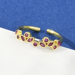 Flower Brass Glass Cuff
 Rings for Women&nbsp;RJEW-S400-01G