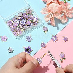 40本10スタイルアロイエナメルペンダント  ゴールドカラー  花のチャーム  ライラック  12.5~23.5x10~18.5x1.5~3mm  穴：1.4~2mm  4個/スタイル&nbsp;ENAM-CJ0005-70