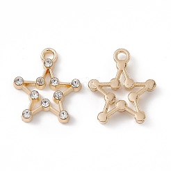 合金クリスタルラインストーンペンダント  星のチャーム  ゴールドカラー  19x17x3mm  穴：2mm&nbsp;ALRI-K049-08G