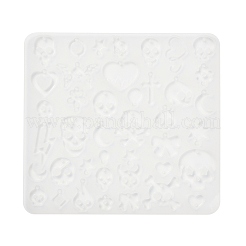 DIYペンダントシリコンモールド  レジン型  UVレジン用  エポキシ樹脂ジュエリー作り  スカル  ホワイト  120x130x4.5mm  穴：1.8mm  内径：9~29x6.5~27mm&nbsp;DIY-A060-02A