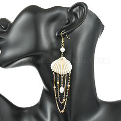 Shell & Brass & 304 Stainless Steel Dangle Earrings&nbsp;EJEW-TA00810