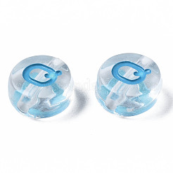 無色透明アクリルビーズ  水平穴  混合色の文字が付いたフラットラウンド  文字.q  7x3.5mm  穴：1.2mm  約3700個/500g&nbsp;MACR-N008-56Q