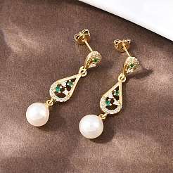 Teardrop Brass Micro Pave Cubic Zirconia Dangle Stud Earrings&nbsp;EJEW-C172-08G