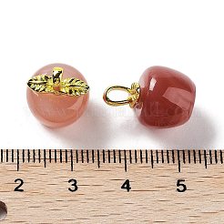 天然石瑪瑙ペンダント  フルーツのチャーム  ゴールドカラー  りんご  16~16.5x12x12mm  穴：4x2.3mm&nbsp;G-Z052-04A