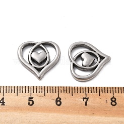 304ステンレスペンダント  ハートチャーム  変色防止  ステンレス鋼色  16x16x2.5mm  穴：3x3mm&nbsp;STAS-V002-07P