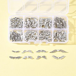 140個8スタイルチベットスタイルアロイビーズ  ウイング  鉛フリー＆カドミウムフリー  アンティークシルバー  4~21x6.5~24x2.5~3mm  穴：1~1.6mm&nbsp;TIBEB-FS0001-18
