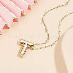 1pc Brass Chain with Alloy Letter Pendants Necklaces&nbsp;NJEW-LP0001-41T-G