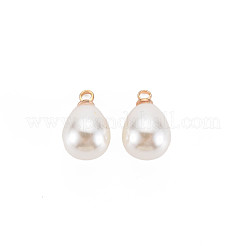 Absプラスチック模造パールのチャーム  金メッキ真鍮ループ付き  ティアドロップ  乳白色  12x7.5mm  穴：1.5mm&nbsp;KK-N242-025