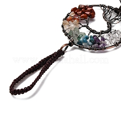 Wire Wrapped Chakra Chips Natural Gemstone Big Pendant Decorations&nbsp;HJEW-H057-02D-01