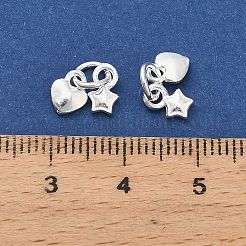 スターリングシルバーのハートと星のチャーム925個  丸カンとスタンプ925個付き  銀  7x4.5~5.5x1.5~2mm  穴：3.5mm&nbsp;STER-P071-06S