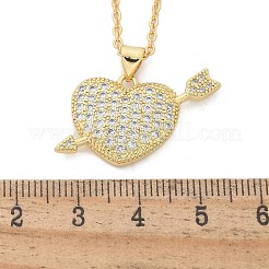 Brass Micro Pave Clear Cubic Zirconia Arrow Heart Pendant Necklaces for Women&nbsp;NJEW-M088-01G-03