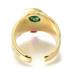 Rack Plating Brass Micro Pave Cubic Zirconia and Glass Open Cuff Rings for Women&nbsp;RJEW-M022-02G