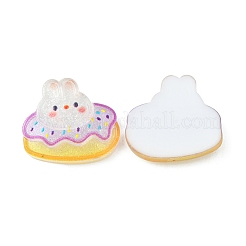 半透明のかわいいウサギのカボション  キラキラウサギとケーキ  ホワイト  24x27x6mm&nbsp;CRES-O006-10