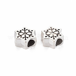チベット風合金ヨーロピアンビーズ  カドミウムフリー＆鉛フリー  スノーフレーク  アンティークシルバー  11x12.5x6mm  穴：4.5mm  約420個/1000g&nbsp;TIBEB-N007-020