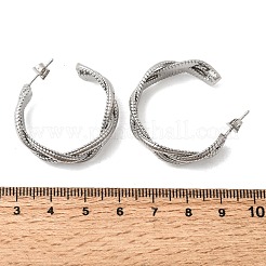 女性のための真鍮のスタッドピアス  ツイストロープ  ハーフフープピアス  プラチナ  30.5x10mm&nbsp;EJEW-F421-01P